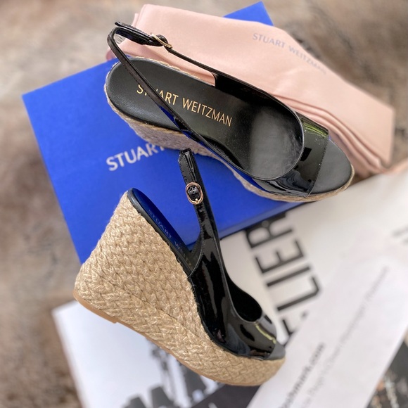 Stuart Weitzman Peep Toe Espadrille Wedge Platform Pumps - Picture 9 of 16